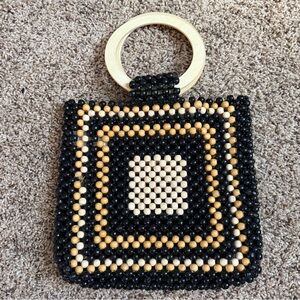 Beaded Handbag with Wooden Handle